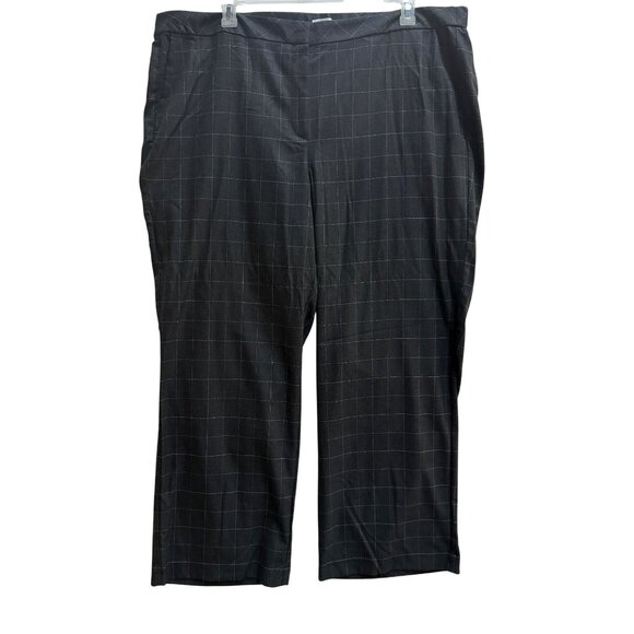 J. Jill Window Pane Plaid Wide Leg Trousers Dress Pants Plus 24W Dark Charcoal - Picture 1 of 6